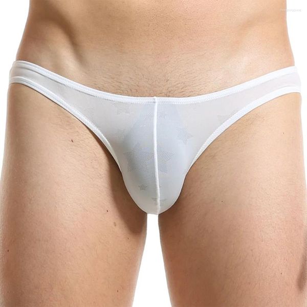 Calzoncillos para hombre sexy transpirable seda de hielo u bolso convexo transparente de cintura baja bulto de lencería calzado