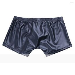 Calzoncillos para hombre Sexy de imitación de cuero aspecto mojado ropa interior de club nocturno Boxer pantalones cortos pantalones extraíbles Bugle bolsa Boxers