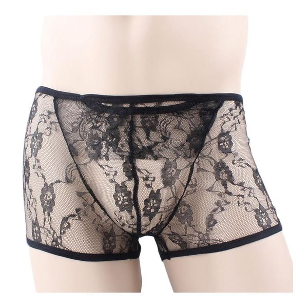 Calzoncillos para hombre Sexy Gay Sissy bragas Floral encaje Tanga transparente transpirable hombres ver a través de bolsa suspensorio G-StringsUnderpants