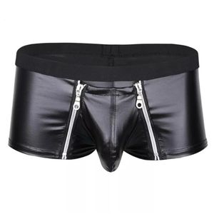 Onderbroek Heren Sexy Lederen Lingerie Open Kruis Korte Broek Voor Sex Ardennen Pouch Sexi Zachte Latex Fetish Boxer Crotchless underwea287W