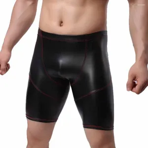 Onderbroek heren sexy langbeen boksers pu lederen vast ondergoed elastisch slipje mid-taist zwarte broek man mannelijke ademende stammen