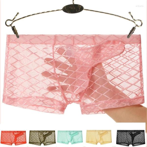 Sous-pants pour hommes Sexy Mesh Panties mâle Fishnet Transparent Bikini élastique Pouche sous-vêtements Sous-portant Men de boxeur Elephant Men