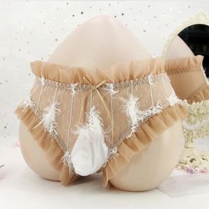 Sous-vêtements hommes sexy sissy dentelle maille pochette renflement voir à travers la culotte pure attache tongs bref sous-vêtements respirant mâle slips