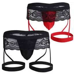 Calzoncillos para hombre sexy sissy encaje ropa interior tangas mejorar bolsa gay jock correa sólido cintura baja tanga hombre más tamaño cadena homme calzoncillos