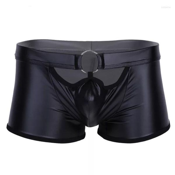 Calzoncillos para hombre, pantalones cortos sexis de cuero suave para sexo, ropa interior de látex, parte inferior, bóxer fetiche de patente para hombre, Sexi