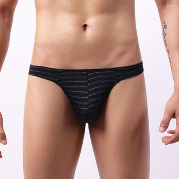 Calzoncillos para hombre Bikini de hilo sexy Hombres Ropa interior estampada a rayas Bragas de talle bajo Bolsa abultada Tanga Tanga Calzoncillos elásticos altos Homme Slip