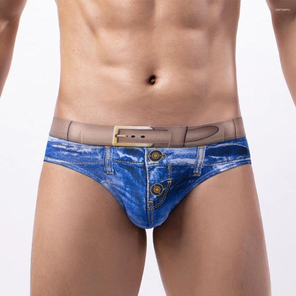 Sous-vêtements pour hommes, sous-vêtements sexy, bikini imprimé en 3D, short en jean, slip U convexe, élasticité, string, slip pour homme
