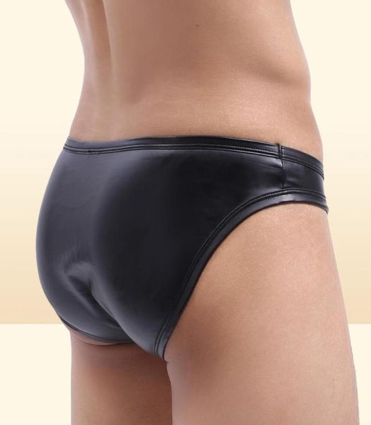 Calzoncillos para hombres Sexy ropa interior falsa de cuero breve bulto de pene.