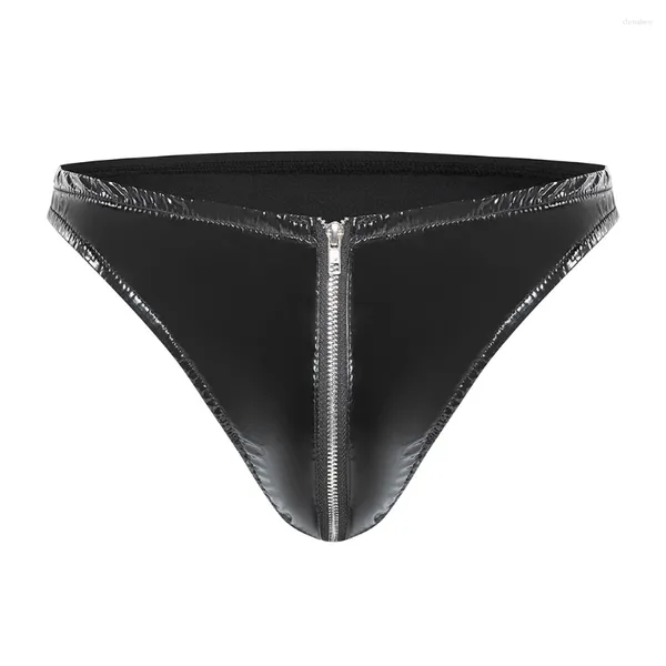Sous-pants hommes sexy zip humide look brillant brillant faux en cuir ouvert lingerie de lingerie de sous-vêtements