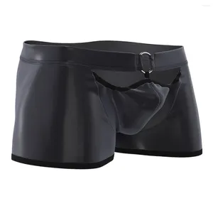 Sous-vêtements hommes brillant doux mat en cuir boxer sexy bas sous-vêtements poche de renflement pour le sexe mâle fétiche pantalon court en dessous de sexi