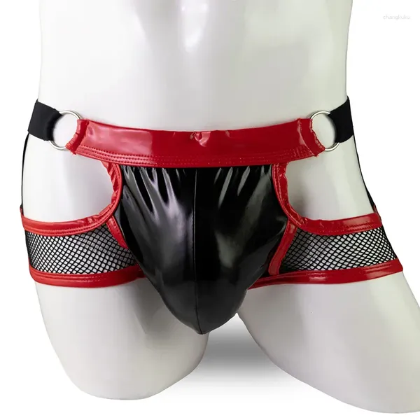 Slips Hommes Sissy Culottes Sexy Patchwork Jockstrap Hommes U Poche Faux Cuir Boxershorts Cuecas Calzoncillos Slips Gay