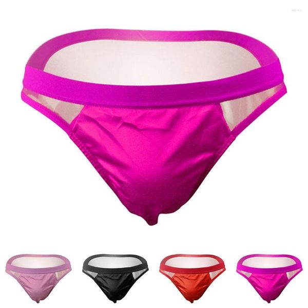 Slip Hommes Sissy Satin Mesh Lingerie Culotte Bikini Slip Sexy String Sous-Vêtements Porno Respirant Sommeil Bas Cock Pouch Gay Men Brief