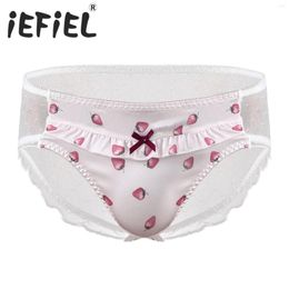 Caleçons hommes Sissy sous-vêtements Lingerie Crossdress Sexy slips transparent maille Fruits imprimer mignon culotte vêtements de nuit