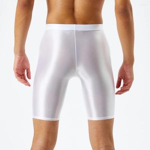 Caleçons Boxer de sport pour hommes, slips de gymnastique, troncs à séchage rapide, leggings de surf, pantalons brillants, culottes brillantes en soie glacée, jambes longues