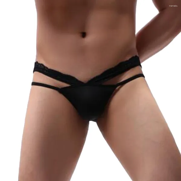 Sous-vêtements Hommes Stretch Érotique Dentelle Taille Basse Slip Sous-Vêtements Bikini Sexy Respirant Légère Culotte Solide Hommes Bulge Poche