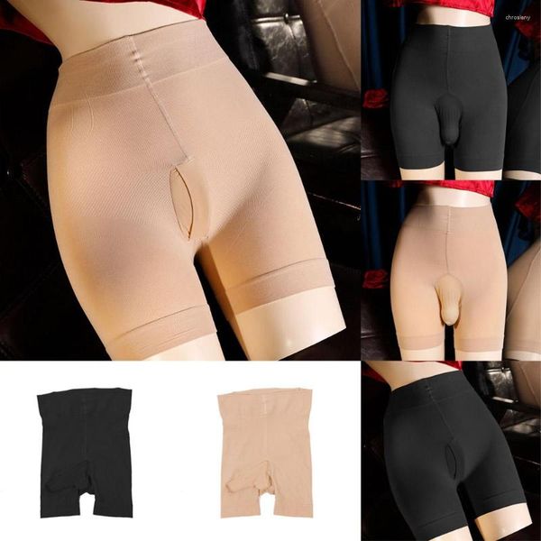 Sous-vêtements pour hommes, super élastique, fin, transparent, boule d'œuf, sous-vêtements, Boxer, bas, collants brillants, ouvert/fermé, manches JJ