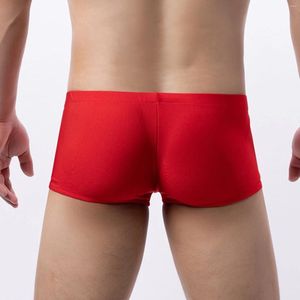 Sous-vêtements hommes culottes serrées confortables boxeurs doux slips U convexe fermeture éclair poche sous-vêtements sexy couleur rouge mâle lingerie érotique