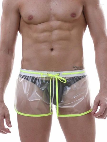 Calzoncillos para hombre Boxer transparente Shorts Sexy Ver a través de trajes de baño Troncos Sólido Casual Ropa de playa Verano Ropa interior inferior impermeable