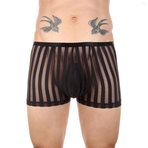 Calzoncillos Ropa interior para hombre Boxer Shorts Boxers Bragas Sexy Interband Calzoncillos transpirables Rayas Malla transparente