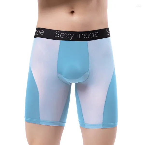 Calzoncillos para hombre, ropa interior, Boxer fino de seda de hielo, bragas de malla, transpirable, bolsa convexa en U, Boxershorts de secado rápido para hombre, Cueca L-4XL