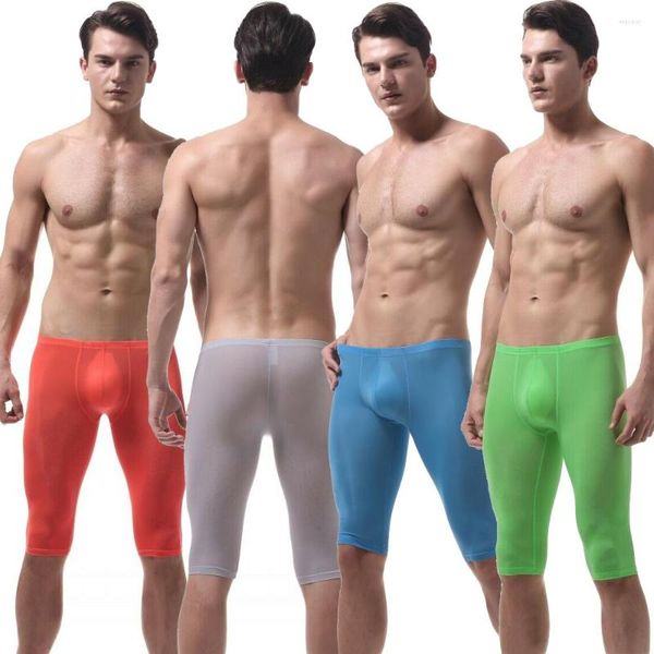 Sous-vêtements pour hommes Boxers Ice Silk Ultra-mince Long Leg Boxer Shorts Respirant Bulge Pouch Sleep Bottoms Male Leggings Pyjama Pants