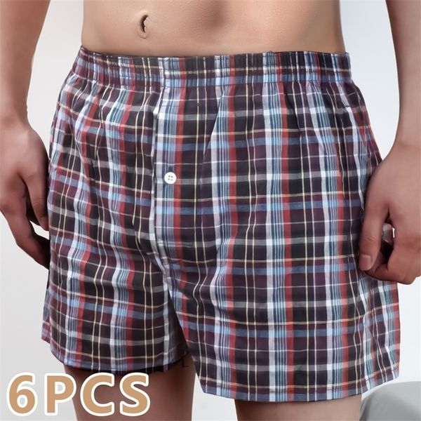 Sous-vêtements Hommes Sous-vêtements Boxers Shorts Casual 100 Coton Sleep Slip Plaid Lâche Confortable Homewear Rayé Culotte 6 Pcs 220921