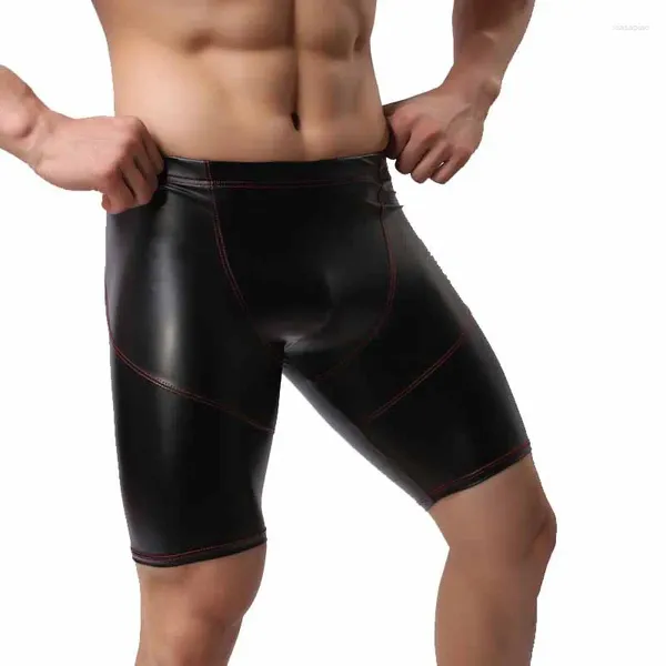 Pantalias inferior Boxers de ropa interior pantalones pantalones cortos Homme Black Faux Leather Pantie Man U