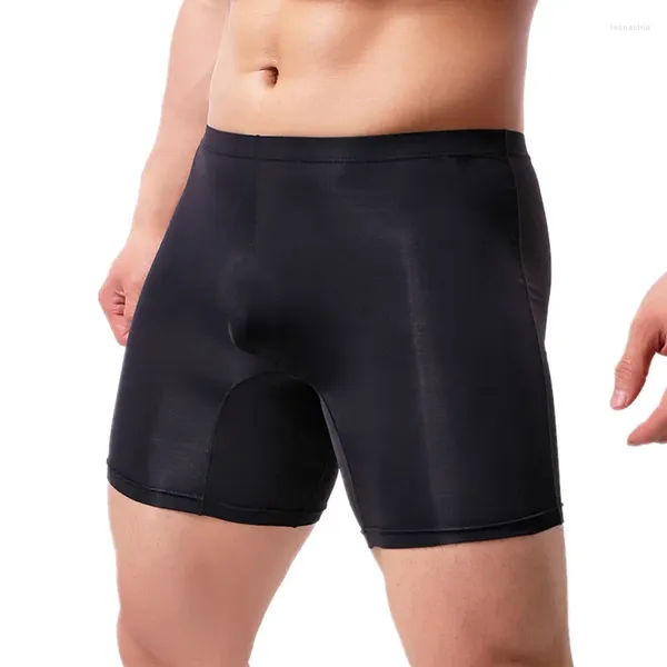 Caleçons pour hommes, sous-vêtements, boxers, shorts, solides, semi-transparents, culottes en soie glacée, pochette respirante, Cueca Calzoncillo