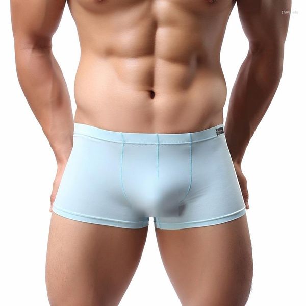 Sous-vêtements hommes sous-vêtements glace soie mini boxer shorts sans couture pochette de pénis culotte ultra-mince sexy transparent calzoncillo hombre gay troncs