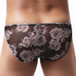 Onderbroek heren ondergoed netto garen kleine briefs ijs koel nylon ademende rozen sexy transparante jongens broek