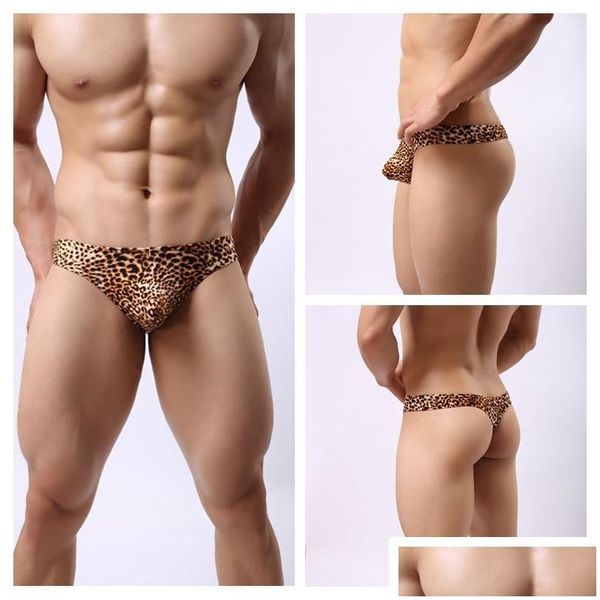 Calzoncillos Ropa interior para hombre Y Ligero Suave Transpirable Estampado de leopardo Calzoncillos de bikini en forma de T para hombre Tangas para hombre y tangas Aplicación de entrega de gotas Dhi2Q