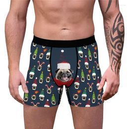 Unterhosen für Herren, Weihnachtsunterwäsche, 3D-Weihnachtshunde, Bäume, Geschenke, Süßigkeiten, bedruckt, lustige Boxershorts, neuartige Boxershorts, humorvolle Höschen