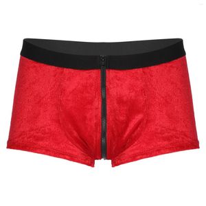 Onderbroek Heren Zipper Bulge Bouch Shorts Elastische tailleband fluwelen Boxer -briefs Lage taille Kerstmis Rood Geschenk ondergoed