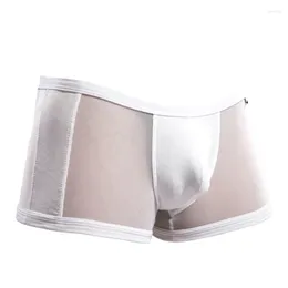 Caleçon maille sous-vêtement respirant hommes U convexe conception taille basse sac pantalon plat été Transparent confortable Boxer slips