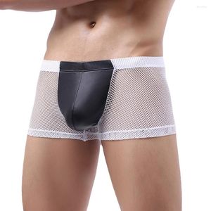 Caleçon maille cuir Boxer Shorts hommes sous-vêtements Sexy respirant mâle taille basse Boxershort homme culotte Unterwasche A30