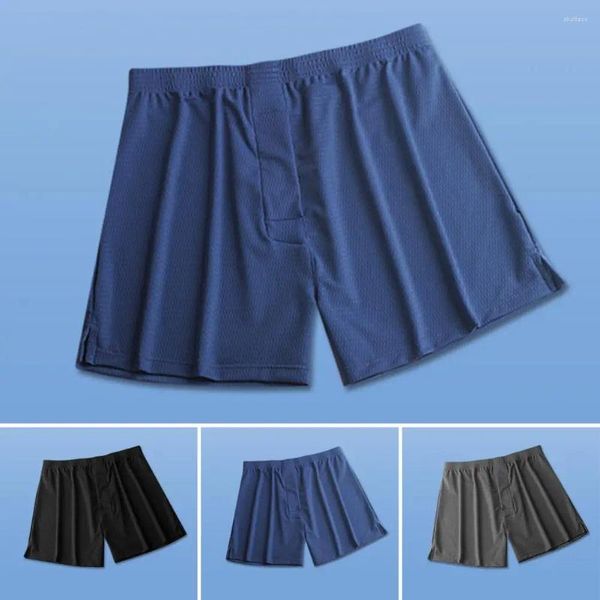 Calzoncillos de tiro medio con cintura elástica, seda de hielo, agujeros transpirables, pantalones cortos para dormir, pantalones cortos informales de verano para hombre, pantalones de pijama