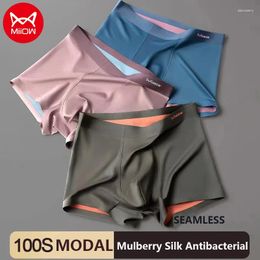 Onderbroek MiiOW 3pcs 100S Modale Naadloze herenondergoed Boxershorts Moerbei Zijde Antibacteriële Mannen Slipje Traceless Mannelijke