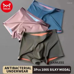 Calzoncillos MiiOW 3 uds 100S ropa interior sedosa Modal para hombres Boxers sin costuras antibacterianos bragas para hombres Boxershorts Boxer Shorts masculinos