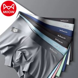 Sous-pants miiow 3pcs aaa conductrice antibactérienne conductrice sous-vêtements sous 120s Ice Silk tissu mec polleurs sexy short boxer sans couture sous-pants 230715