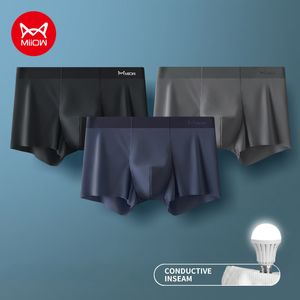 MIIOW 3 pièces glace soie sous-vêtements pour hommes Boxer fibre métallique antistatique hommes caleçons sans couture ourlet coupé hommes culottes boxeurs Shorts tronc 230503