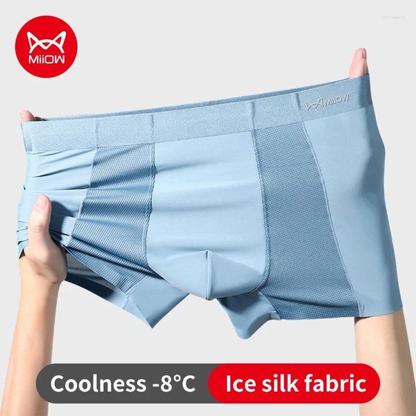 Sous-pants Miiow 3pcs Mesh Ice Silk Summer Cool Men Boxer Underwear Coton Antibactérien Gotch's Men's Pantes Homme sans couture Trunk