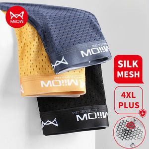 Underpants MiiOW 3Pcs Sexy Mesh Men Boxer Underwear Graphene Antibacterial Male Panties Ice Silk Underpants Breathable 4XL Boxershort 230317