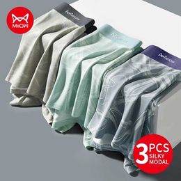 Sous-pants Miiow 3pcs Silky Modal Man Underwear Set Cotton Antibactérien Hens Homme Pantes Friendly-Friendly Imprimer Men Boxershorts Trunk Y240507