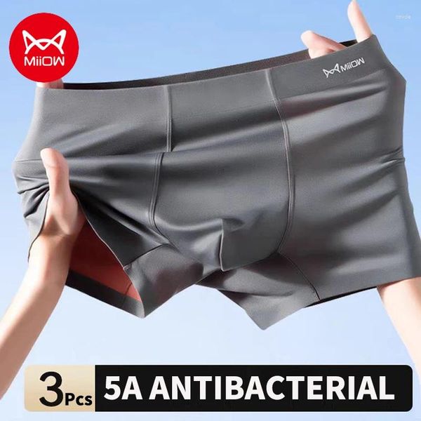 Calzoncillos MiiOW 3 Unids Sedoso Modal Hombres Ropa Interior Boxers Antibacteriano Seda Entrepierna Bragas de Hombres Calzoncillos Masculino Transpirable Sólido Boxer Trunks