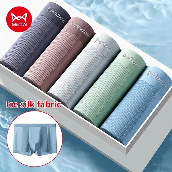 Sous-pants Miiow 3pcs Summer Ice Silk Men Boxer Sous-vêtements Souples sans couture Boxer de la culotte de coton pour hommes