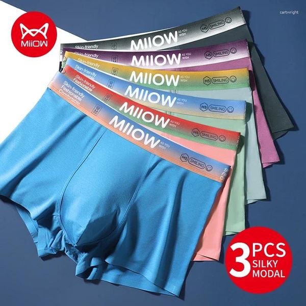 Sous-vêtements MiiOW Homme Sous-vêtements 3pcs Modal Boxershorts Mâle Coton 7A Antibactérien Entrejambe Hommes Culotte Boxer Sans Soudure Cuff Hommes Brief