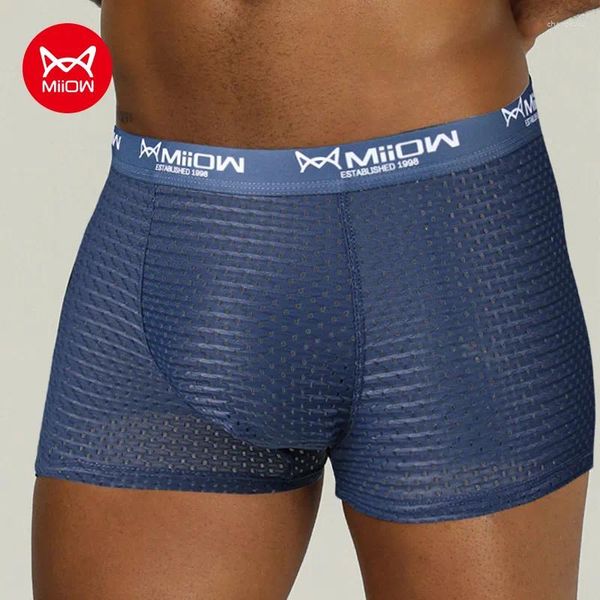 Calzoncillos MiiOW Hombres sexy Ropa interior Boxer Shorts Malla Transpirable Cucea Bragas masculinas Lencería Moda Seda de hielo Boxershorts L-4XL