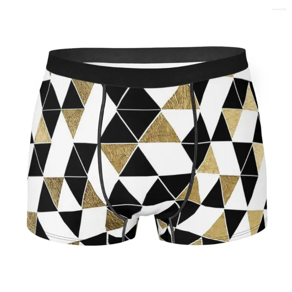 Caleçons modernes noirs blancs et faux triangles d'or hommes boxeurs sous-vêtements motifs géométriques très respirants shorts de haute qualité