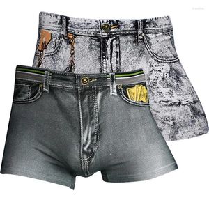 Onderbroek Monerffi Men 3D Jeans Print Boxers Fashion Sexy Ademend ondergoed Casual High Elastic Soft Dunne Comfortabele korte broek