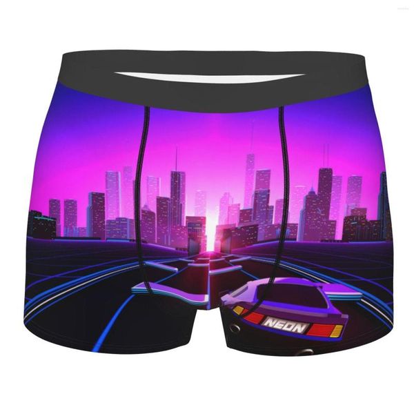 Slip Neon Pueple Car Hommes Boxers Homme Double Face Imprimé Doux Respirant Lavage en Machine Hombre Imprimer Polyester